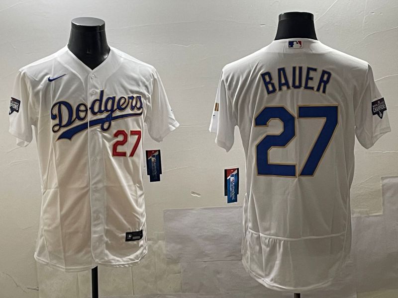 Men Los Angeles Dodgers 27 Bauer White Gold Elite 2025 Nike MLB Jersey style 5